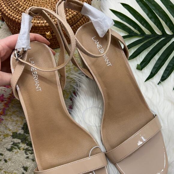 NEW $90 Lane Bryant Neutral Nude Beige Tan Ankle Strap Square Toe Heel 12W WIDE - Picture 3 of 5